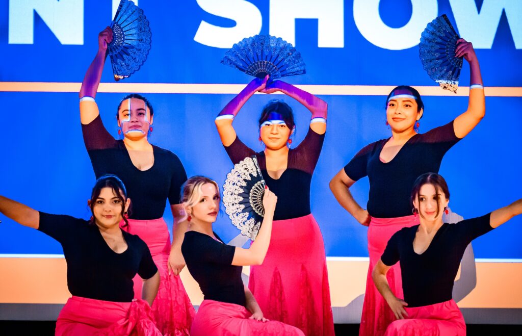 La Fuerza Flamenca UIUC performs Spanish flamenco dance as performers share international culture and artistry during the Global Talent Show at Foellinger Auditorium